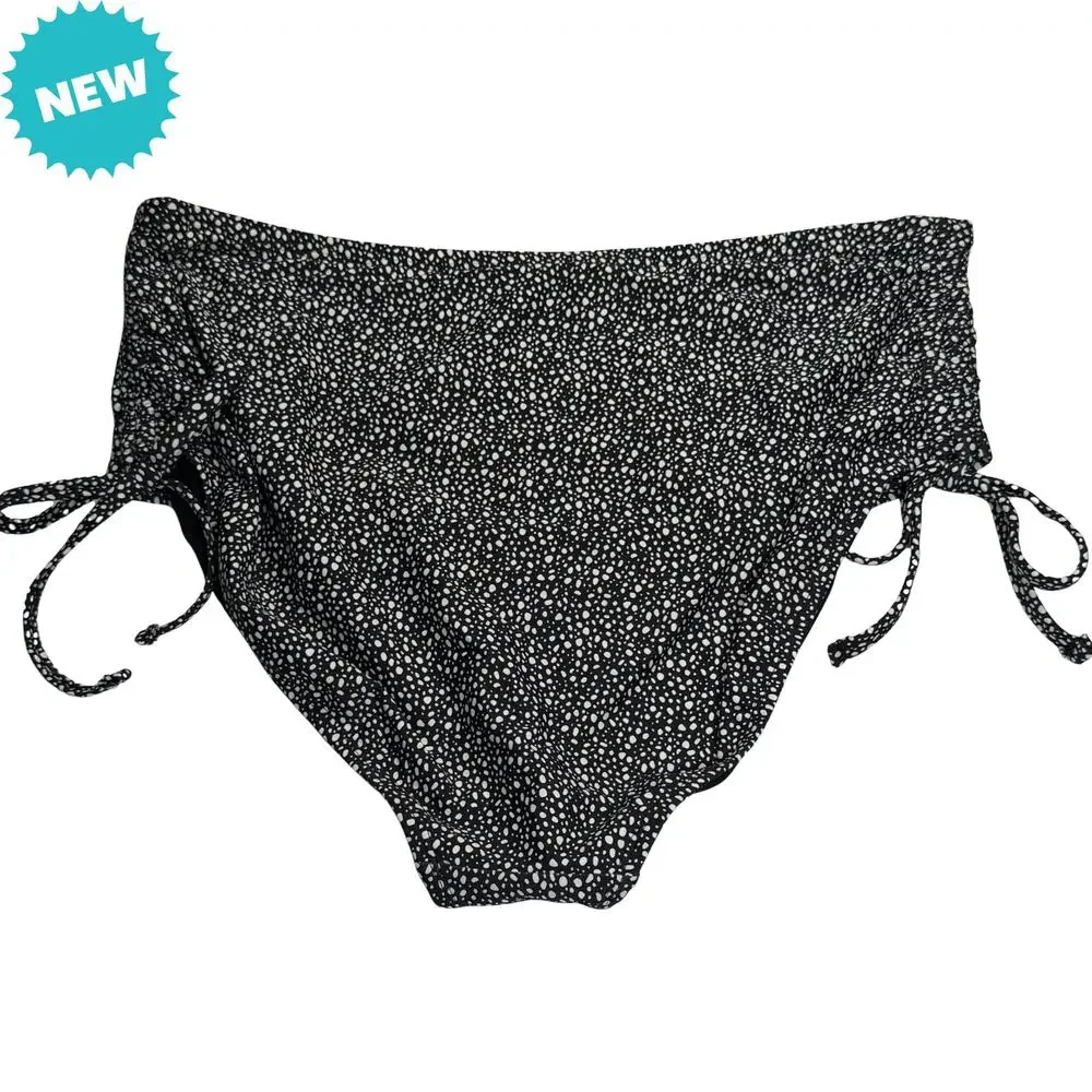 Shade & Shore Bikini Bottom Women's 1X Black and White Full Coverage Side Ties